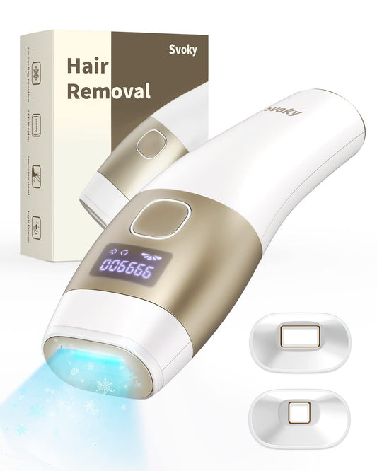Svoky IPL Laser Hair Removal Device for Women and Men Permanent with Painless Ice Cooling Function, at Home Handset Laser Hair Removal for Face Armpits Legs Bikini Line, Rated at 999,900 Flashes, Cord